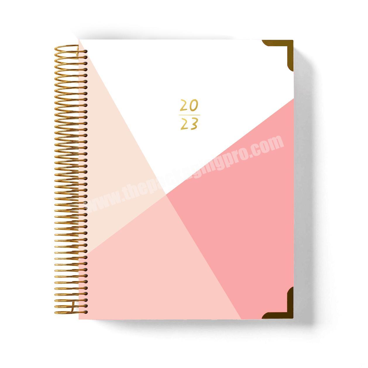 Custom Artwork Printing 2022-2023 A5 Full Color Printed Spiral Daily Weekly Monthly Planner Women Agenda Notebook with Stickers