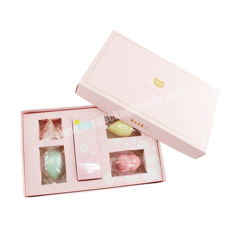 Custom Eco Friendly Small Pink Paper Skincare Packaging Box For Cosmetics Powder puff