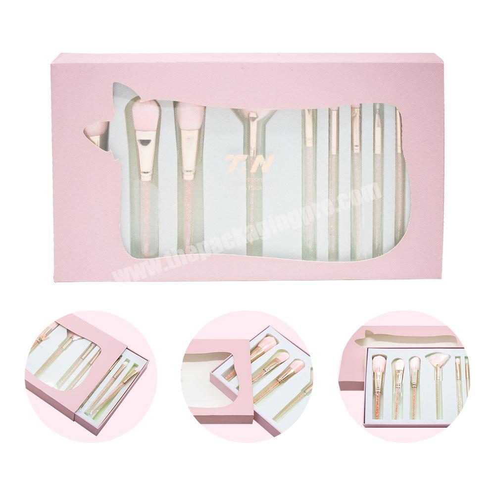 Custom Luxury Cosmetic lid and bottom cardboard Sponge Tray Makeup Brush packaging gift box with window