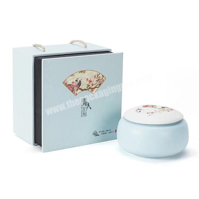 Custom exquisite tin tea box storage bag and box Chinese style gift packaging storage with rope handle