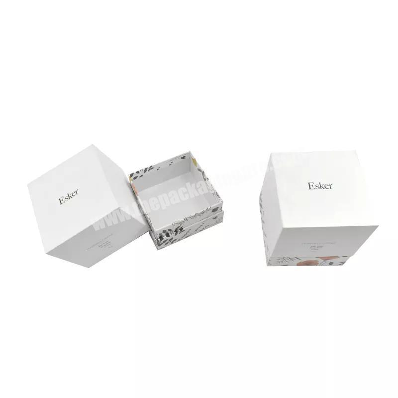Custom logo Design Luxury  Printed 2 Piece Rigid White Cardboard Candle Packaging Box