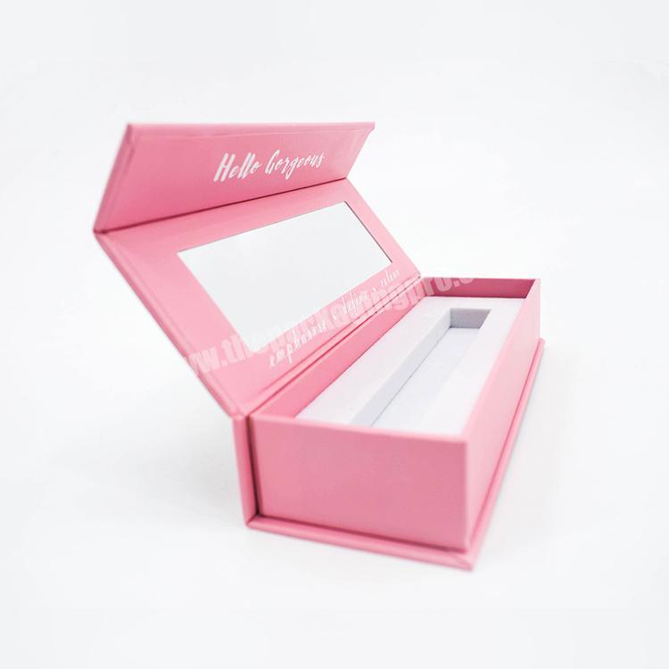 Customized Cardboard Cosmetic pink color paper custom gift box packaging with mirror