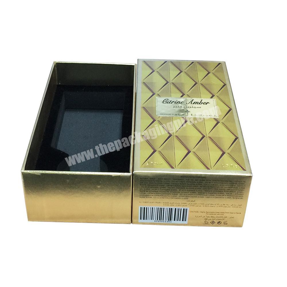 Factory Luxury Premium Gold Cardboard Velvet EVA Insert Cosmetic Perfume Box Packaging with Lid and Base
