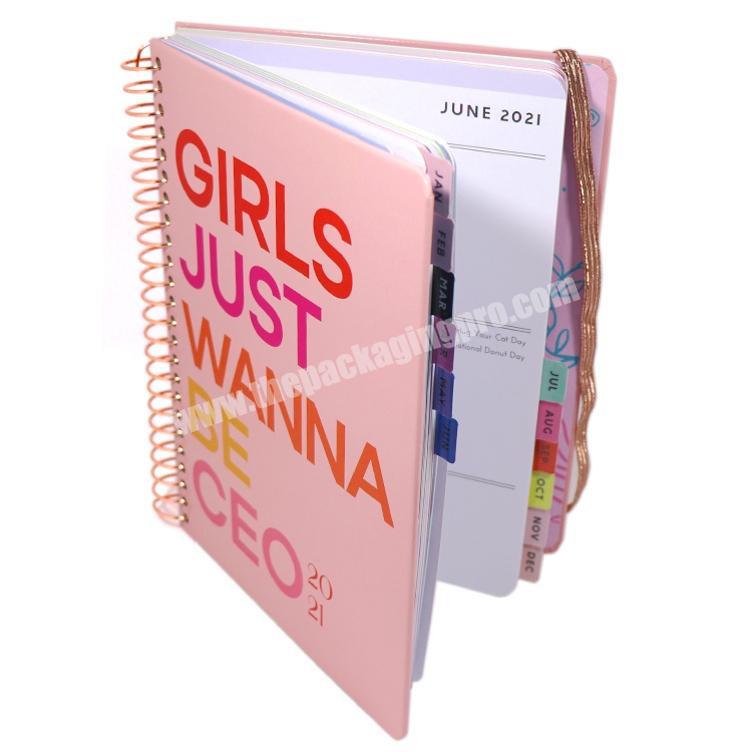 Free Sample Custom Planner Printing Spiral Strong Twin Wire Binding, Round Corner A4 With Tabs