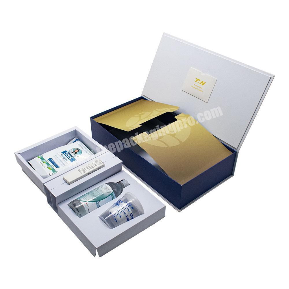 Gold hot foil logo custom luxury matte white gift box two flaps magnetic box for gift products sets packaging
