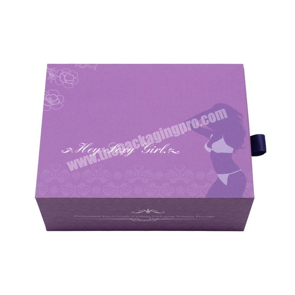 Luxury Custom Logo Color Printed Recycled Sliding Drawer Clothing Packaging Gift Box with Ribbon