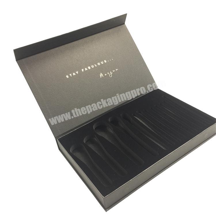 Luxury Makeup Brush Custom Packaging Boxes with Logo Gold Foil Black Fancy Paper Cosmetic Set paper boxes