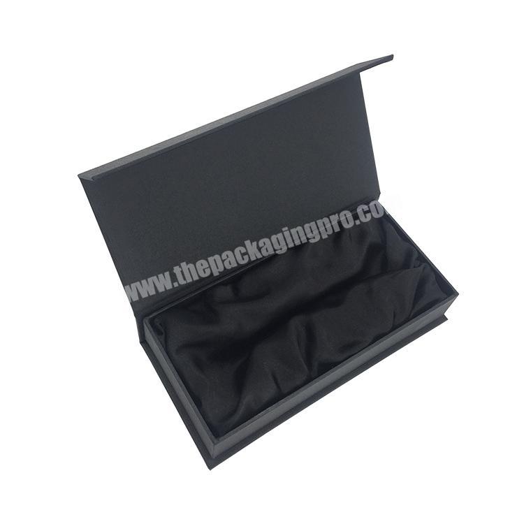 Luxury small black fancy magnetic flip top collapsible gift box cosmetics massage packaging with satin silk