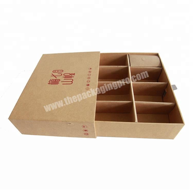Paper drawer box with dividers for food packaging cardboard box handles