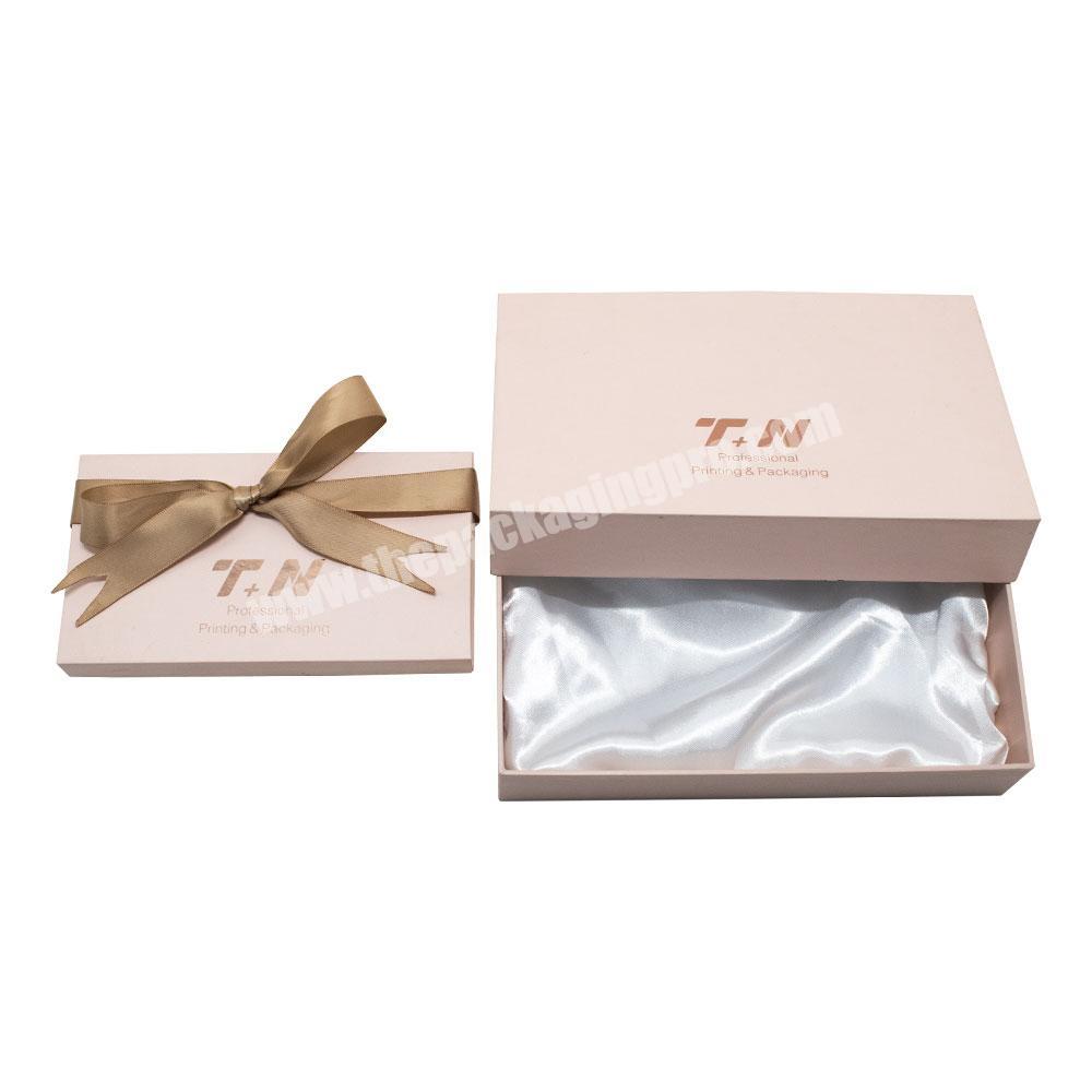 Printed Logo Lid and base Fashionable Pink Matt Ribbon Satin Fabric recyclable cardboard boxes custom packaging