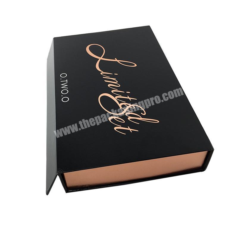 Rose gold foil logo flip top magnetic cardboard foldable cosmetic gift packaging box with lid