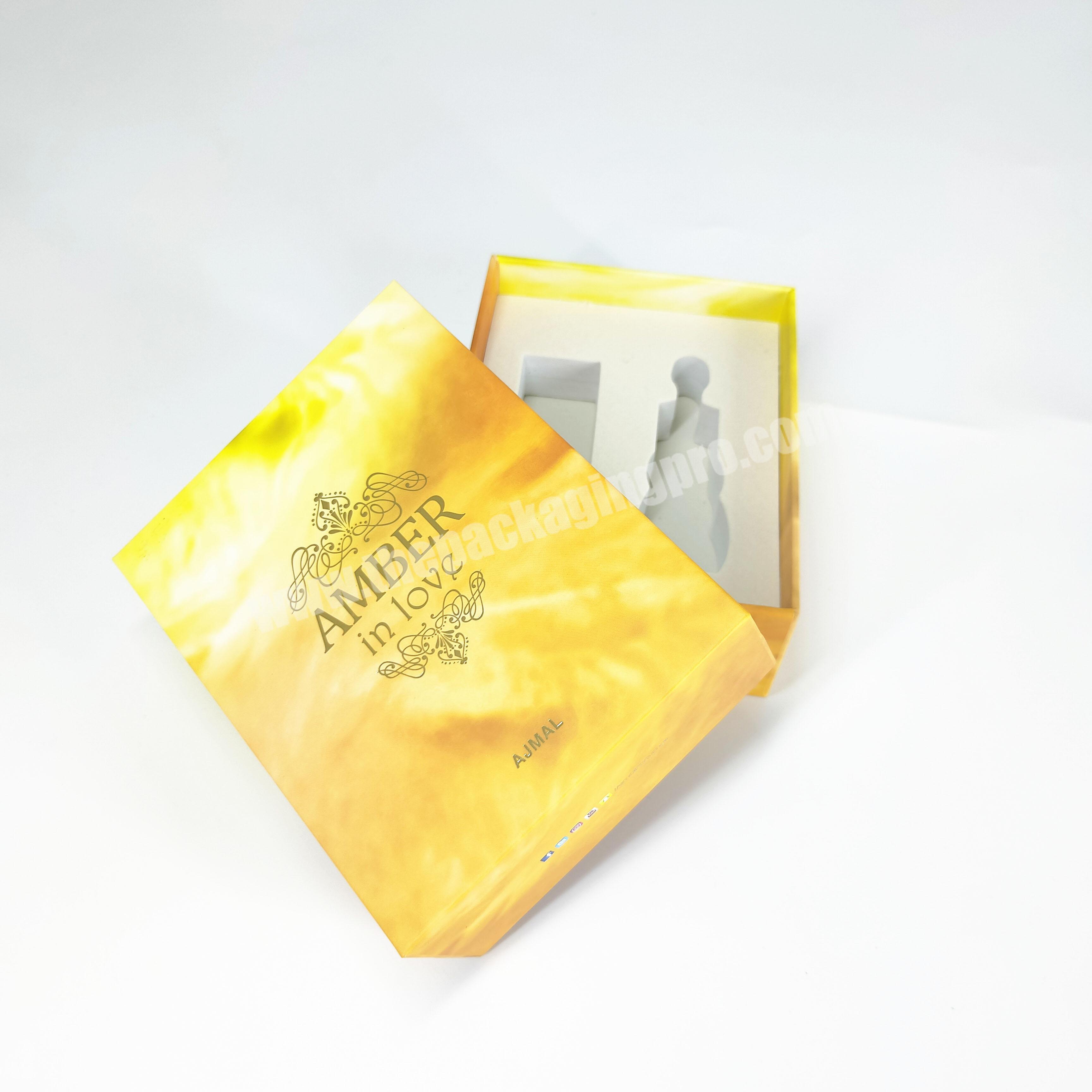 Yellow marbling print top and base box packaging EVA insert cosmetics gift box