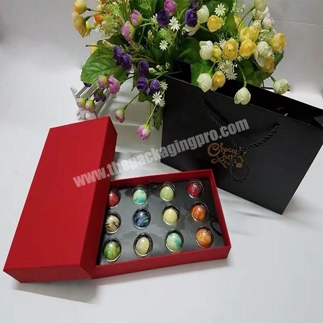 Best price wedding favors custom chocolate packaging 12 pieces chocolate bonbon boxes with plastic paper insert