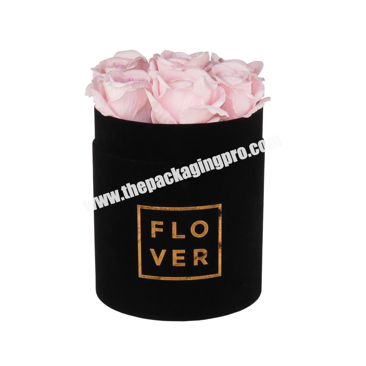 Bouquets Rose Hat Luxury Round Gift Custom Velvet Flocking Paper Floral Flower Packaging Boxes