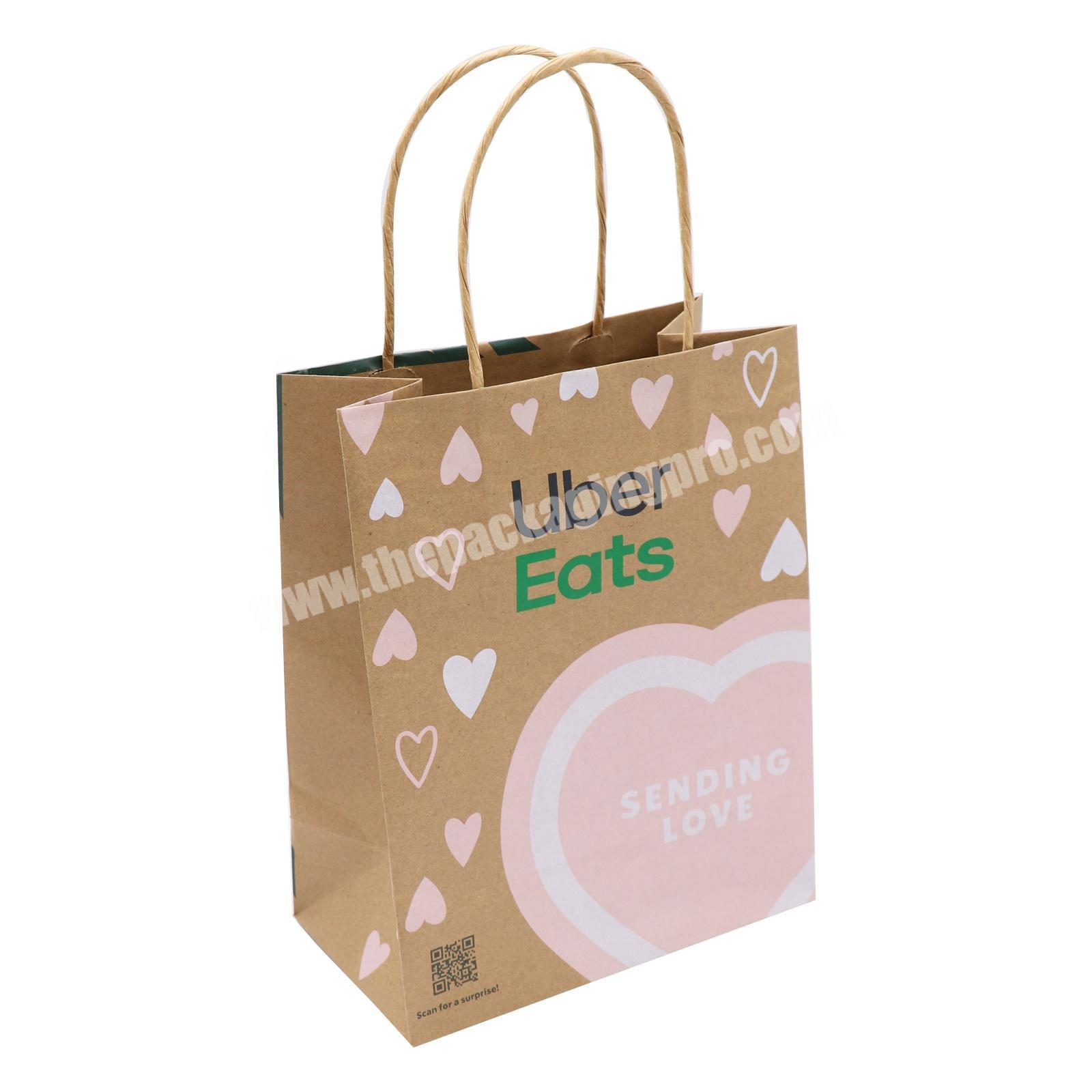 Cheap take out bag for food custom printed paper coffee bag with twist handle custom brown kraft paper bags