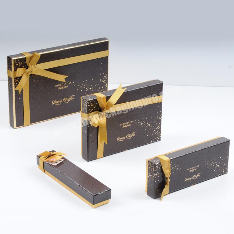 Christmas chocolate gift packing praline paper packaging box flat pack premium chocolate box with ribbon