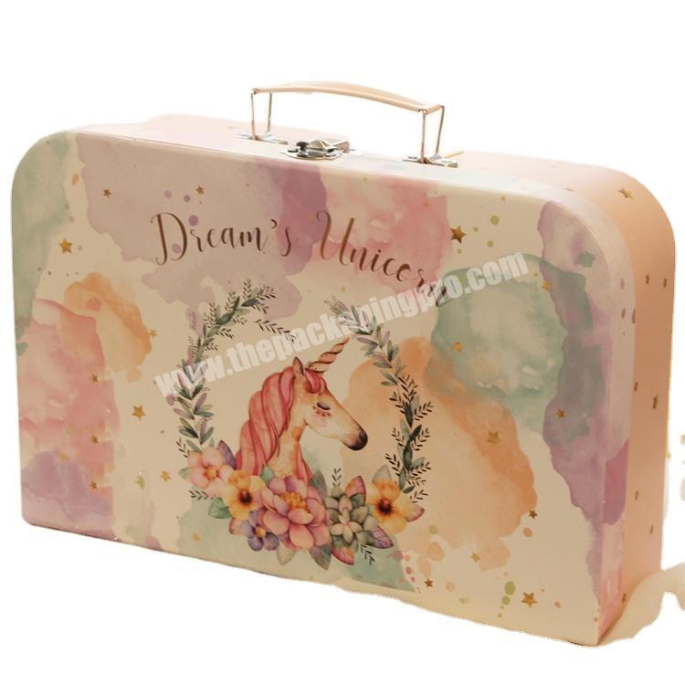 Corrugated Children Gift Packaging High Quality Suitcase Handle Giftbox Customized Hat Custom Made Kids Paper Suitcase