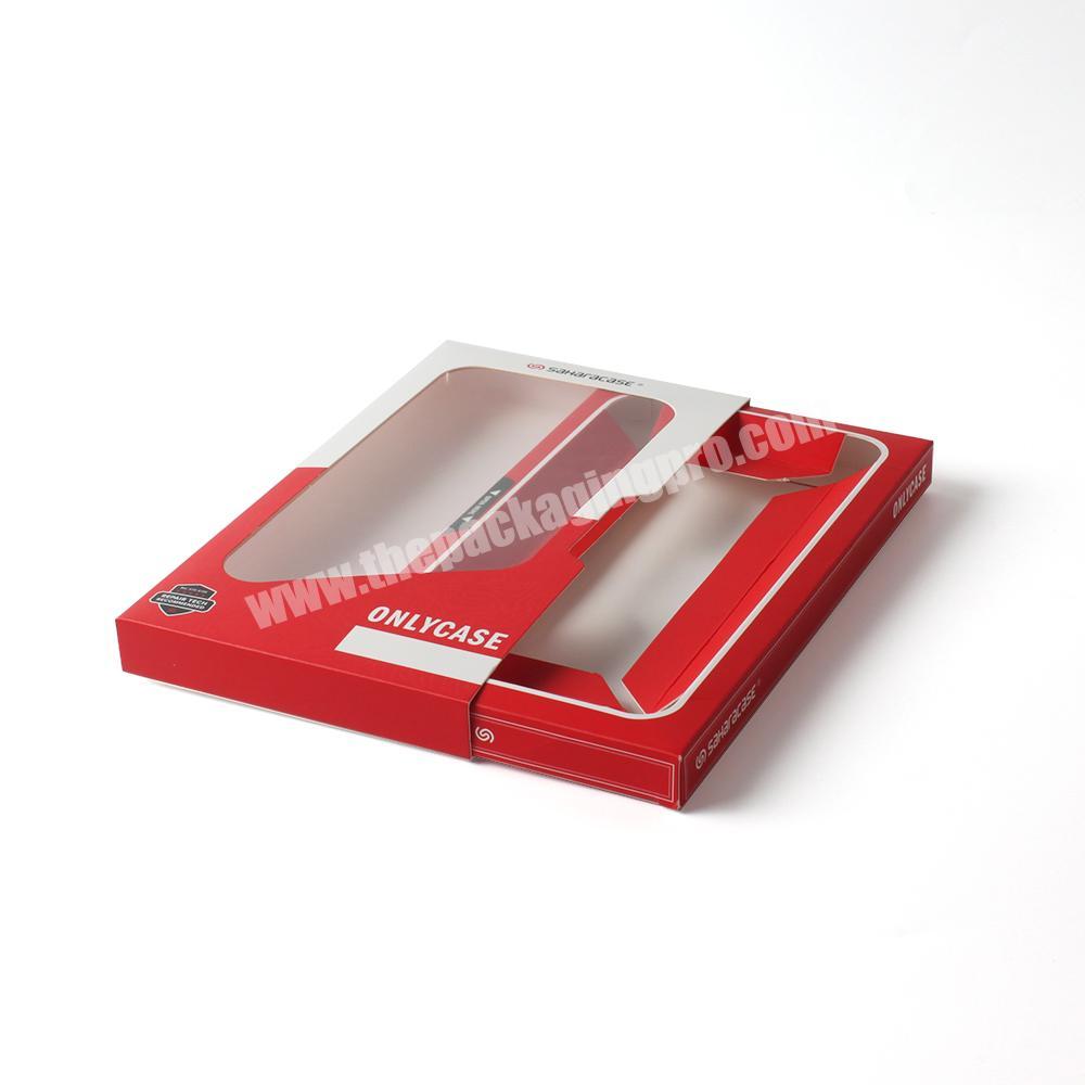 Creative Red Clear Pvc Window Sliding Hook Up Custom Cheap Folding Drawer Box Phone Case Packaging Small Box