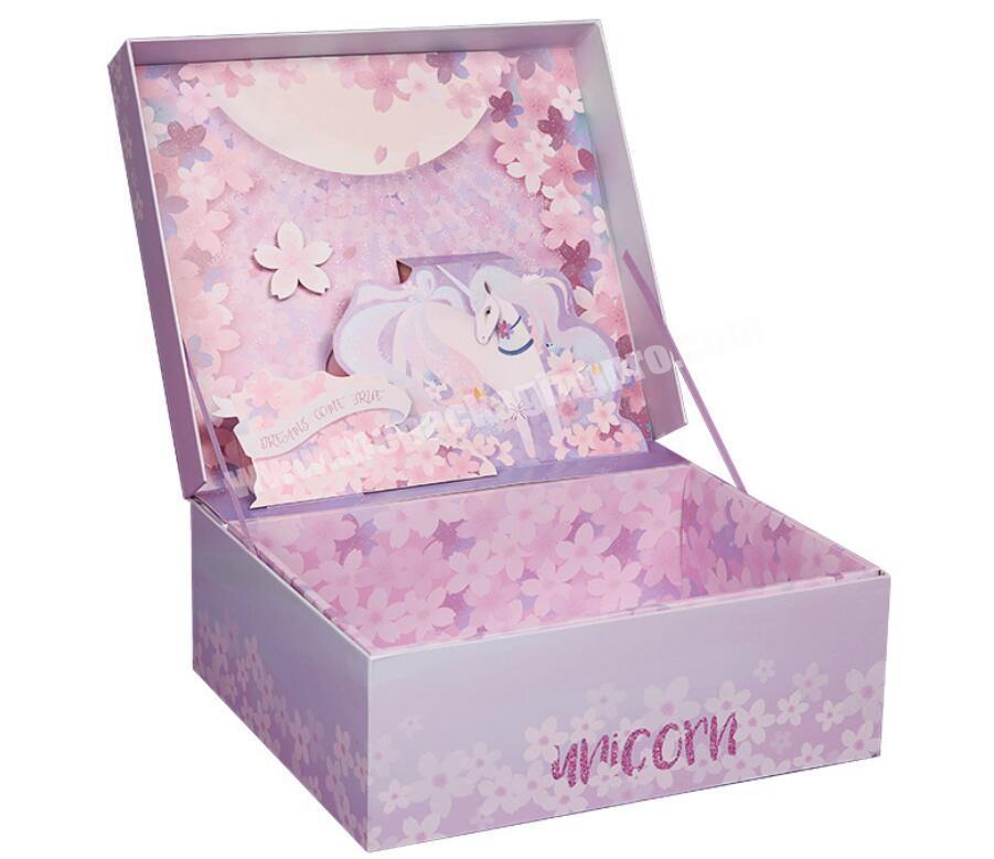 Cuistom design unicorn girl heart 3D luxury art paper gift packaging box suitcase for wedding favor baby birthday chocolate