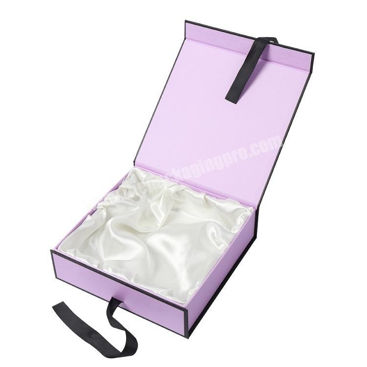 Custom Design Boutique Jewellery Magnetic Silk Lined Gift Box With Ribbon Binding