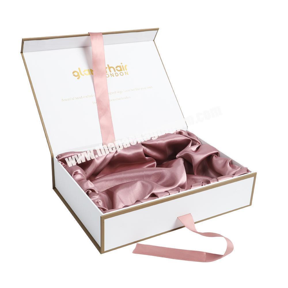 Custom Magnetic Satin Lined Gift Paper Boxes For Luxury Lingerie And Clothes Packaging With Ribbon