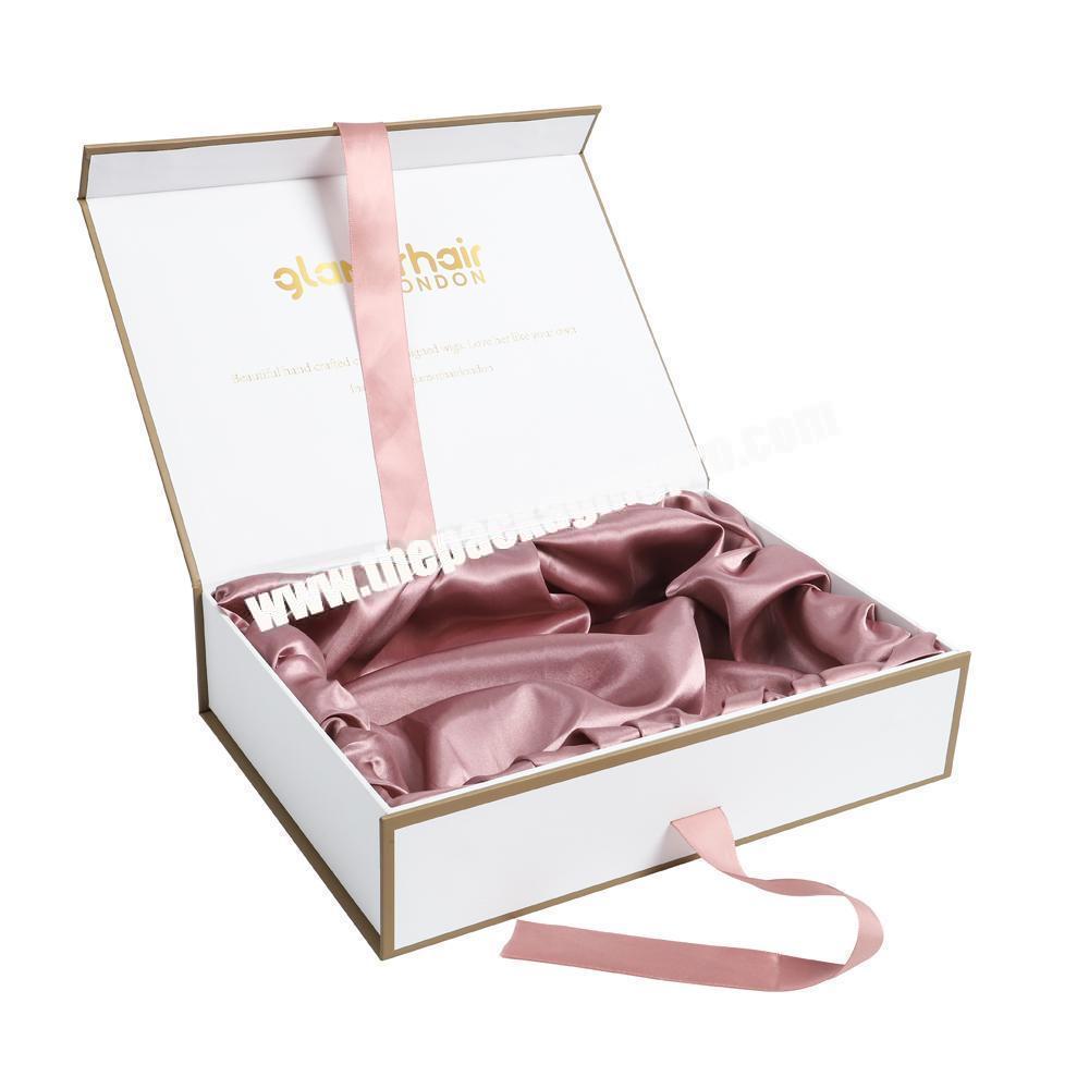 Magnetic Satin Lining Gift Paper Box For Lingerie Emballage With Custom Grosgrain Ribbon
