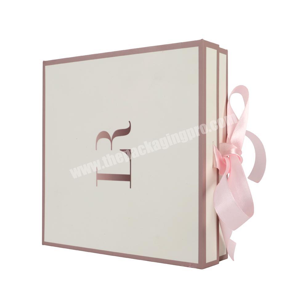 Custom Gift Boxes Biodegradable Packaging With Ribbon Pink Packaging Cosmetic Holographic Box