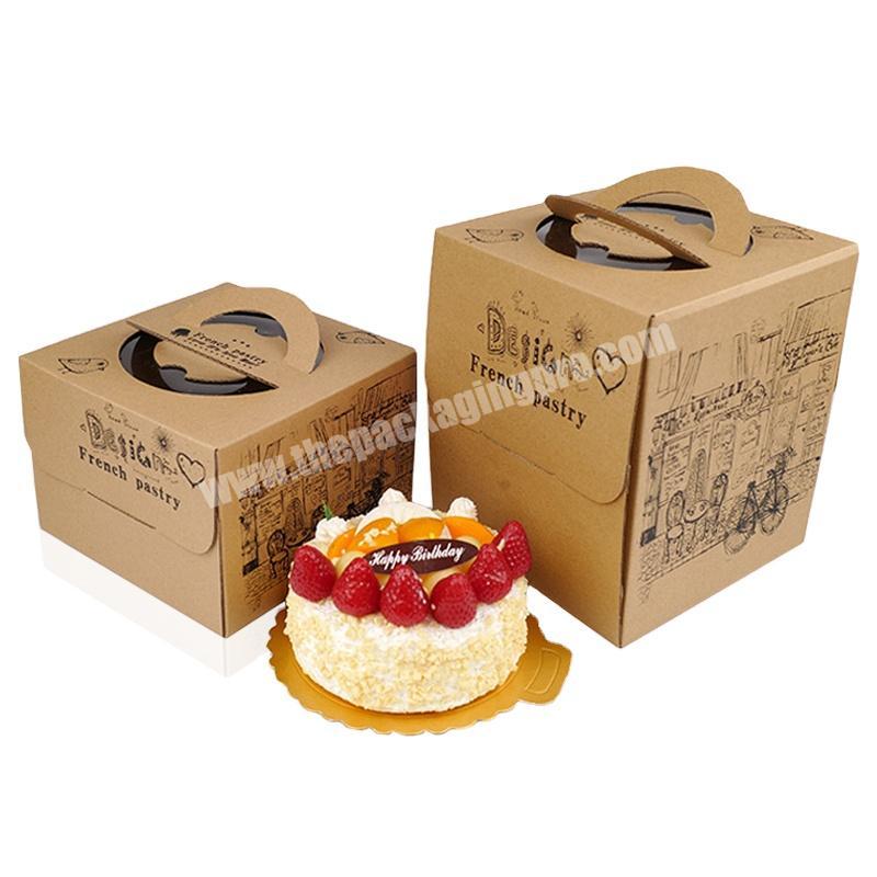 Custom High Quality Printed Logo Biodegradable Clear Window Cake Handle Corrugated Packing Packaging Box