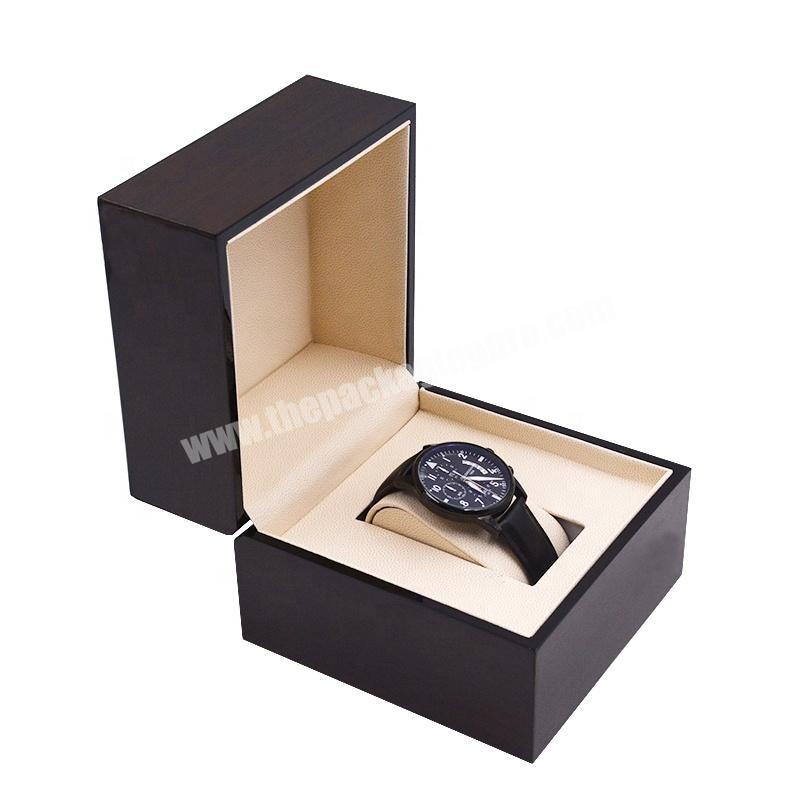 Custom Logo Gift Display Packaging Storage Luxury Small Black Flat Wooden Watch Box