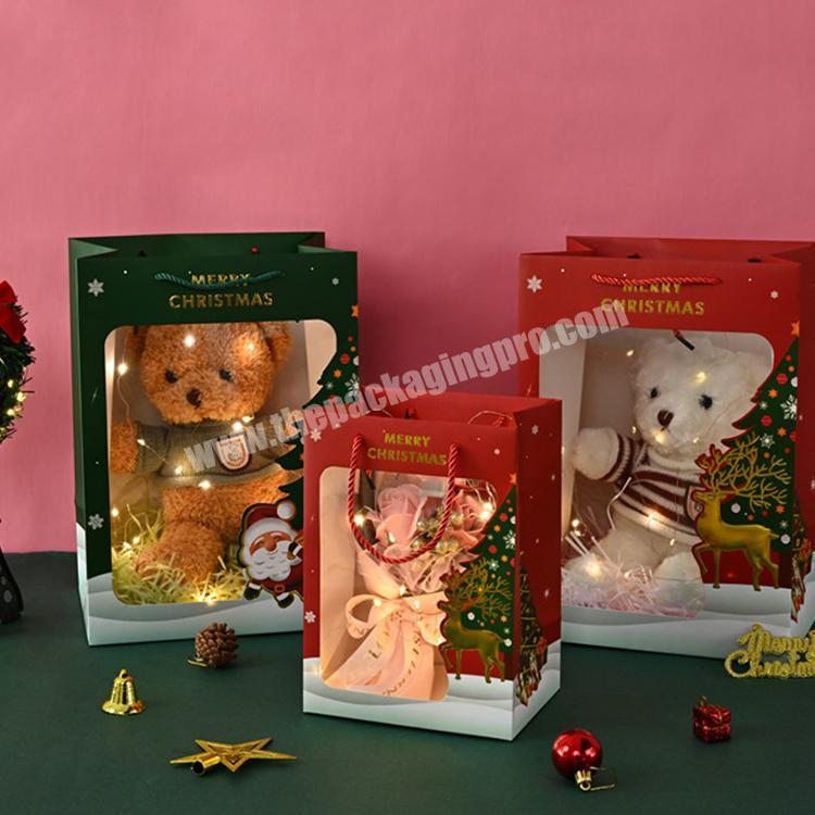 Custom Luxury Design Shopping Christmas Red White Led Paper Flower Toy Bags With Your Own Logos
