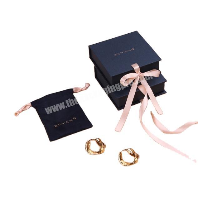 Custom Luxury Flip Top Jewelry Box with Velvet Pouch