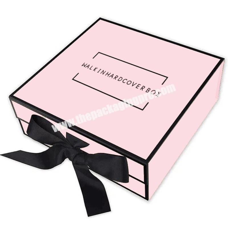 Custom Luxury Pink Satin Lined Baby Clothing Gift Paper Box Packaging  With Ribbon China OEM Factory