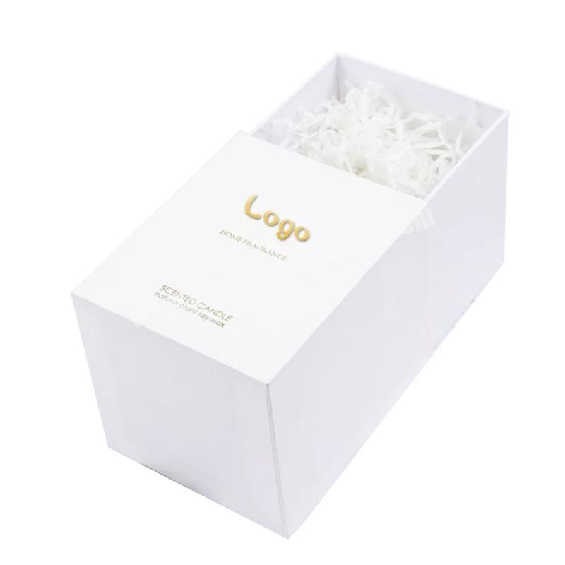 Custom Luxury Rigid Paperboard Gold Foil Print Logo Scented Candle Jar Storage Gift Packaging White Drawer Boxes for Candle