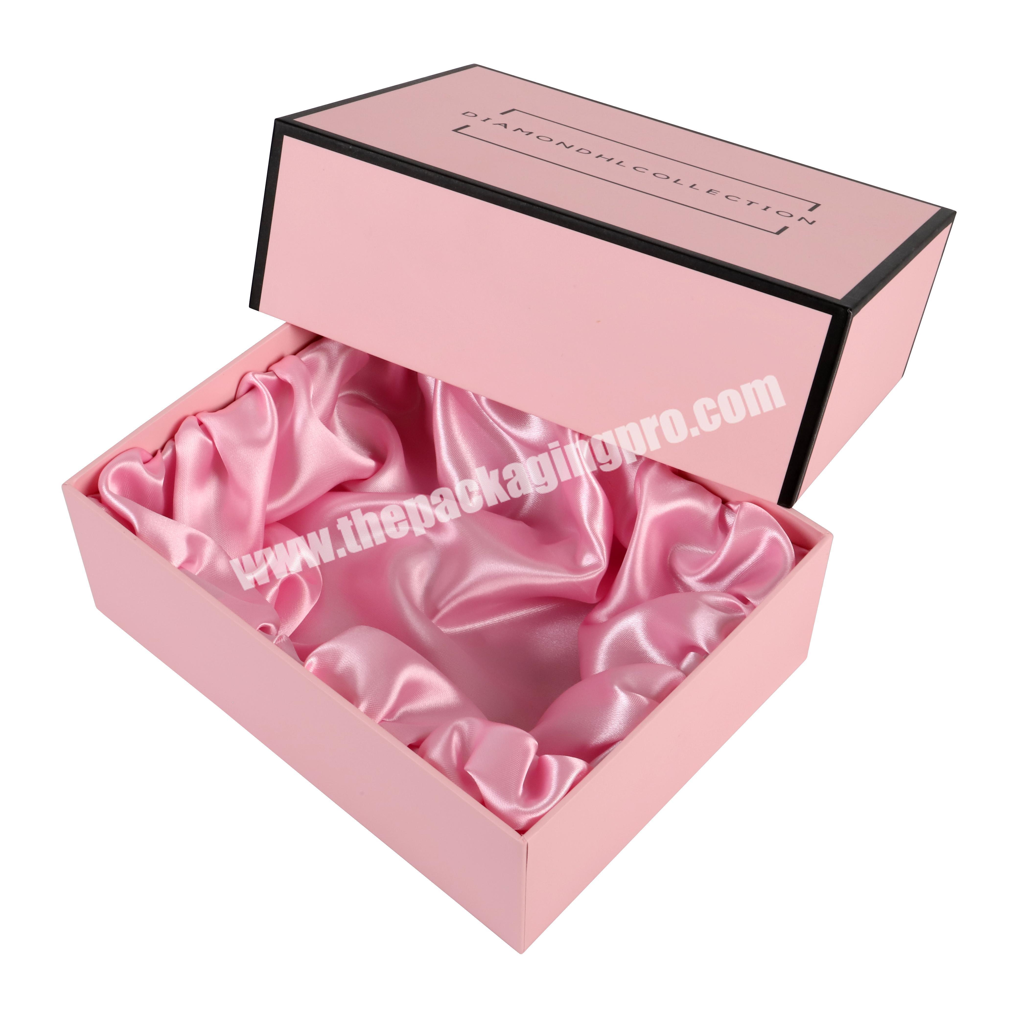 Custom Magnetic Pink Wig Weave Packaging Box With Rose Satin