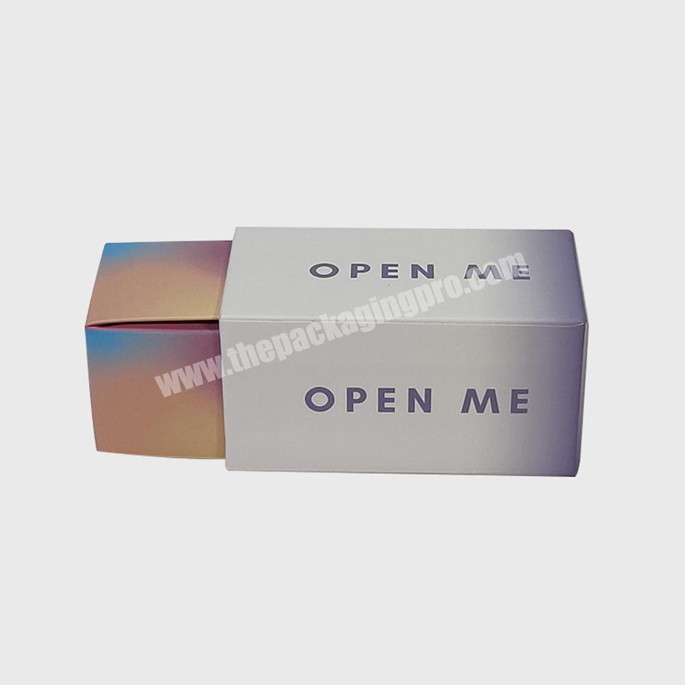 Custom Open Me Lid and Base 2 Piece Style Neck Rigid Cardboard Fancy Display Paper Packaging Boxes with Sleeve
