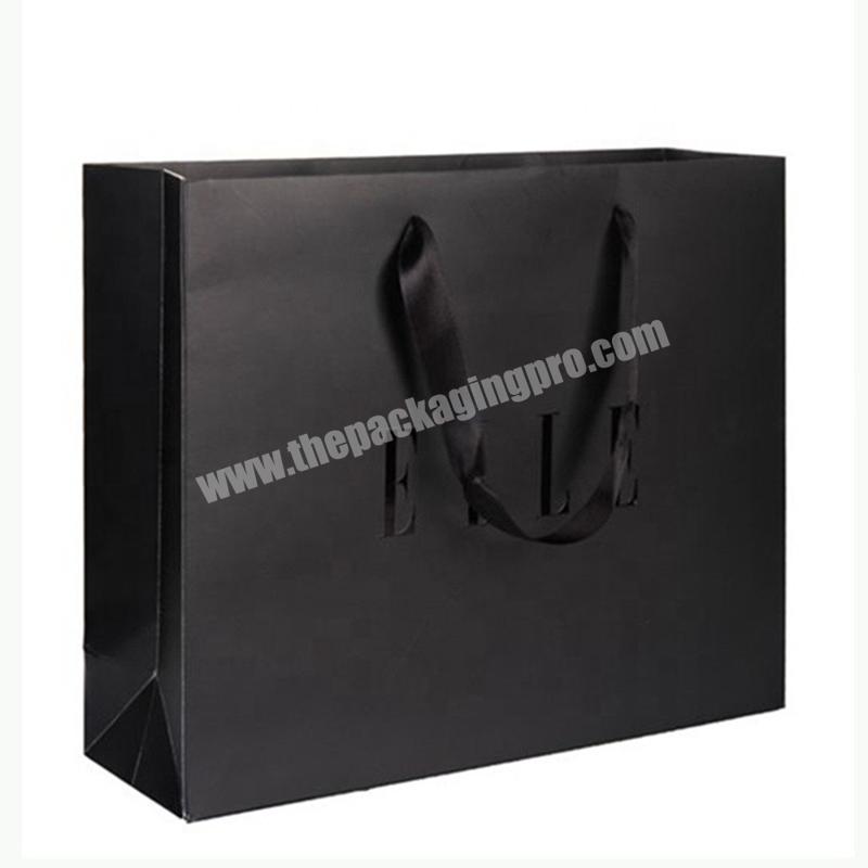 Custom black twist  kraft paper bag with your own logo ribbon handle gift packaging bag