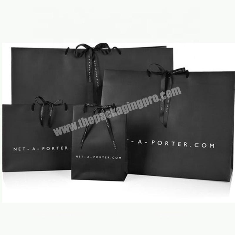 Custom  brand Matte Black  Boutique Luxury Gift Paper Shopping Bag With Logo Printed For Jewelry Clothing Packaging