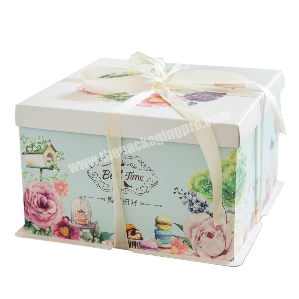 Custom design pretty square tall birthday cake box packaging with lid