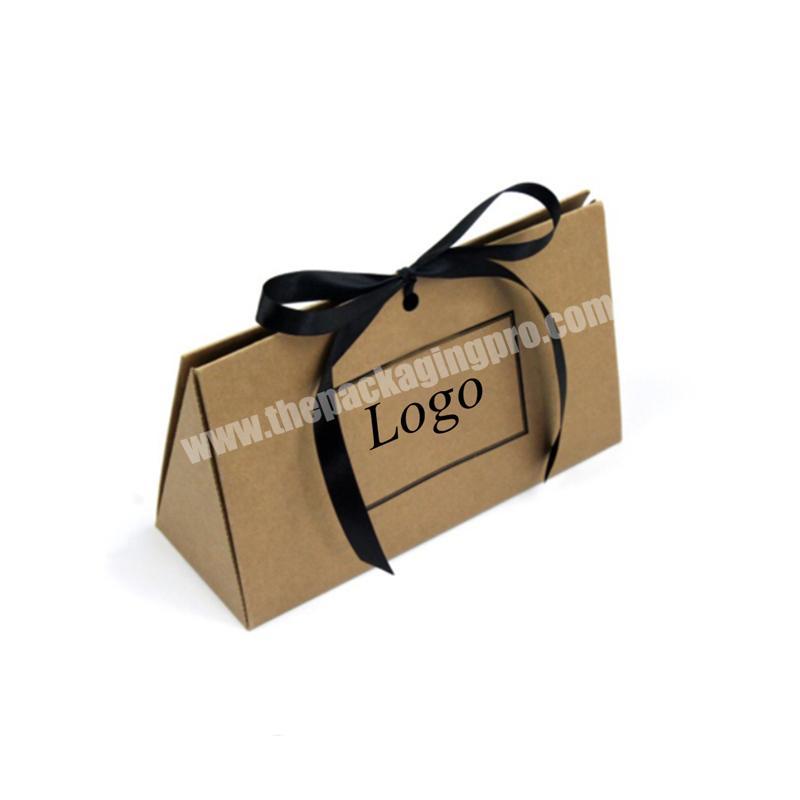 Custom gold logo recycled kraft paper small elegant wedding guests favors candies decoration gift paper box with ribbons