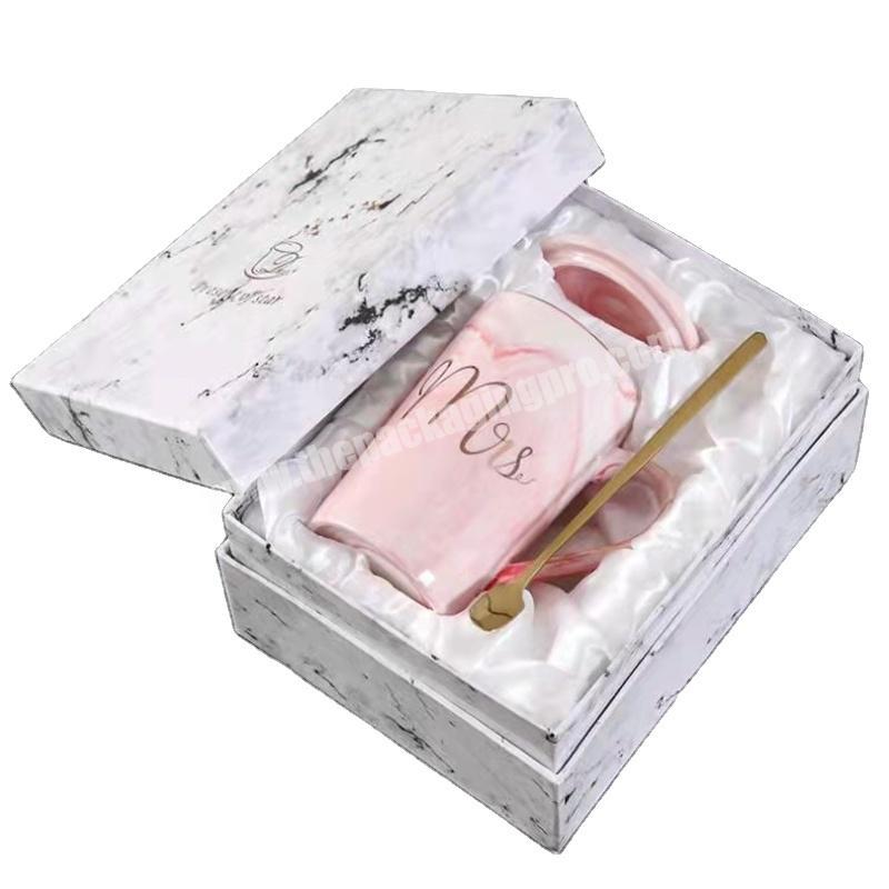 Custom high-end luxury marble printing rigid cardboard gift box mug box mug packaging gift box with stain inner