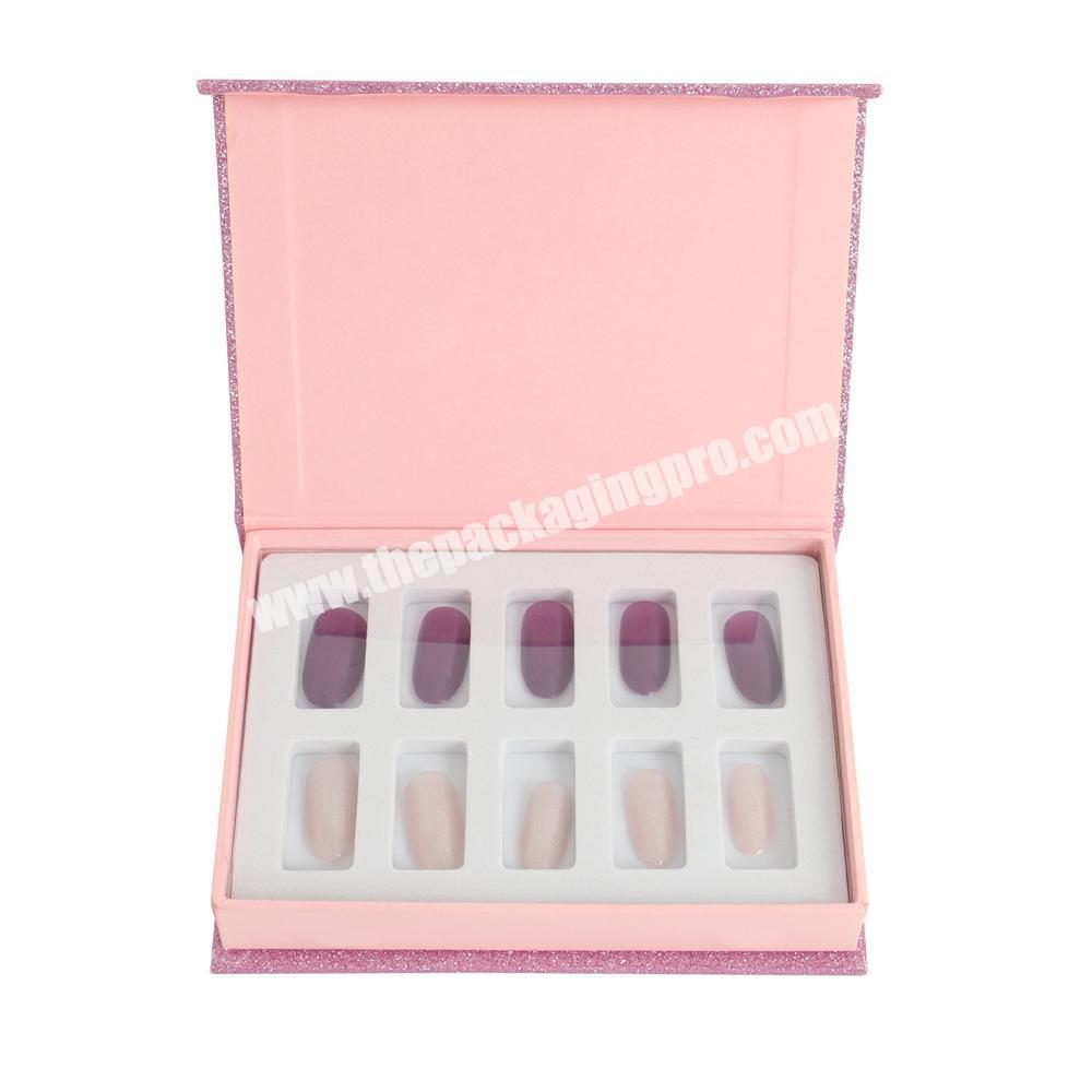 new arrival  fo simple elegant folding Custom Logo Small Pink Retail Fake Empty Nail Tip Boxes False Press On Nail Pac