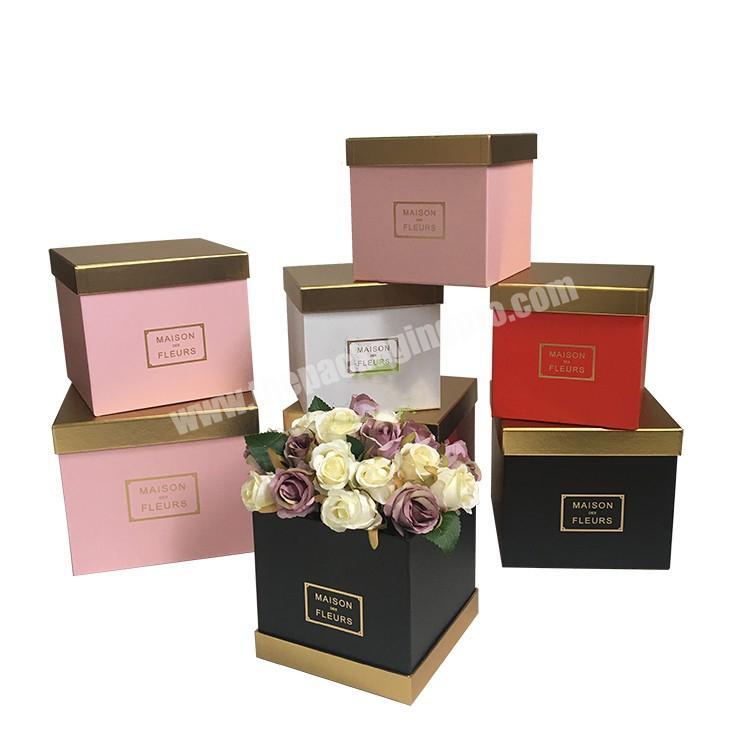 Custom logo luxury gold foil stamping big gifts packaging rose large cardboard black flower box with lid