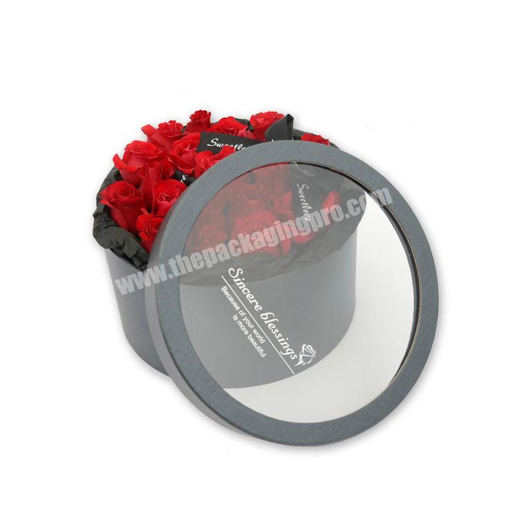 Custom logo luxury round cardboard box packaging gifts preserved rose luxury box flower with pvc clear window