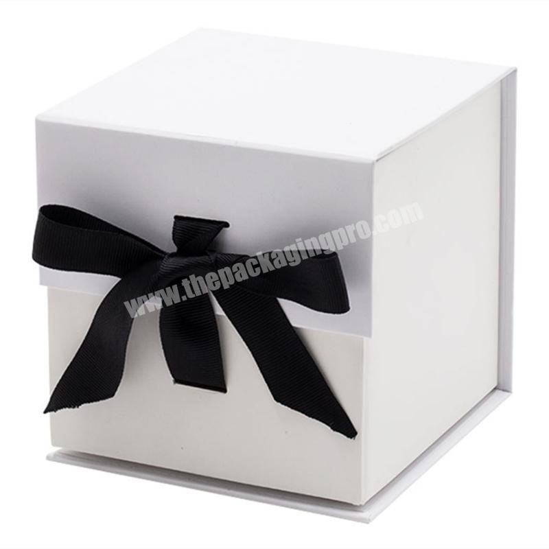 Custom logo printing luxury elegant white scented candle box rigid cardboard gift box for reed diffuser packaging with ribbon