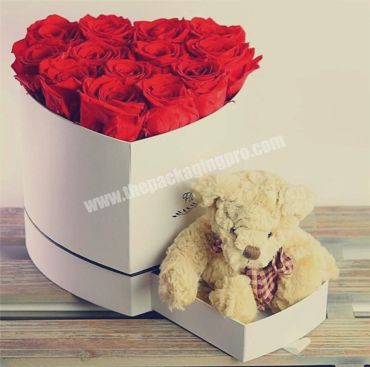 Custom luxury heart shaped double layer jewelry gifts packaging rose chocolate heart shape flower box with drawer