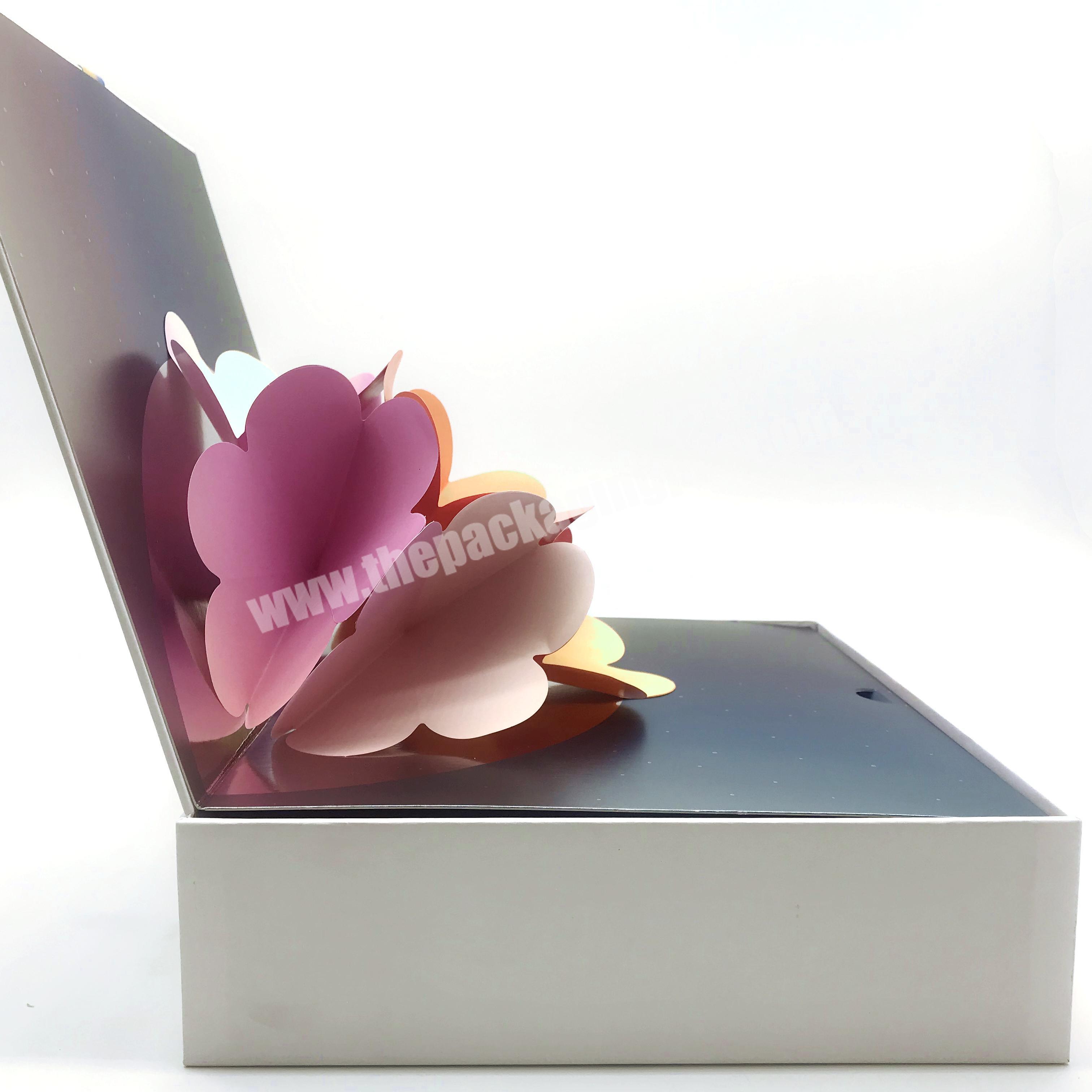 Custom luxury hologram display box paper drawer box surprise cardboard ribbon gift box