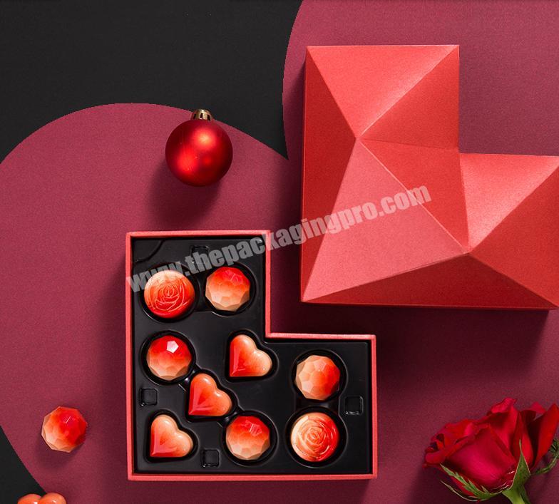 Custom luxury red black cardboard empty square diamond packaging gift bonbon sweet candy heart shape chocolate box for lovers