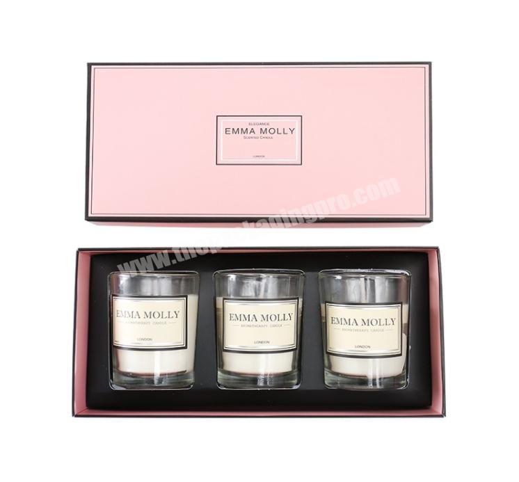 Custom printed luxury elegant rectangle 3 jars candle gift sets scented diffusers candle box paper packaging for candle