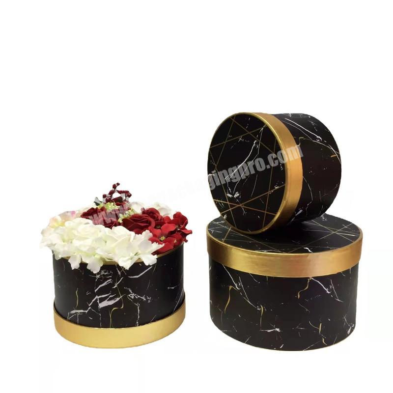 Custom printing luxury gold hot stamping marble paper box round flower box rigid cylinder box for flower bouquets arrangements