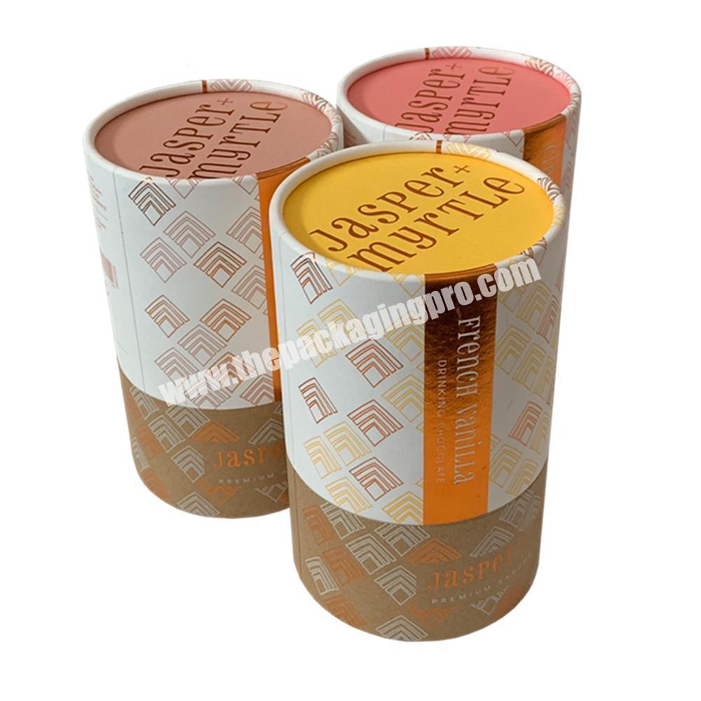 Customized Cylindrical Round Cardboard Box Food Drinking Chocolate Packaging Tube With Metal Cap